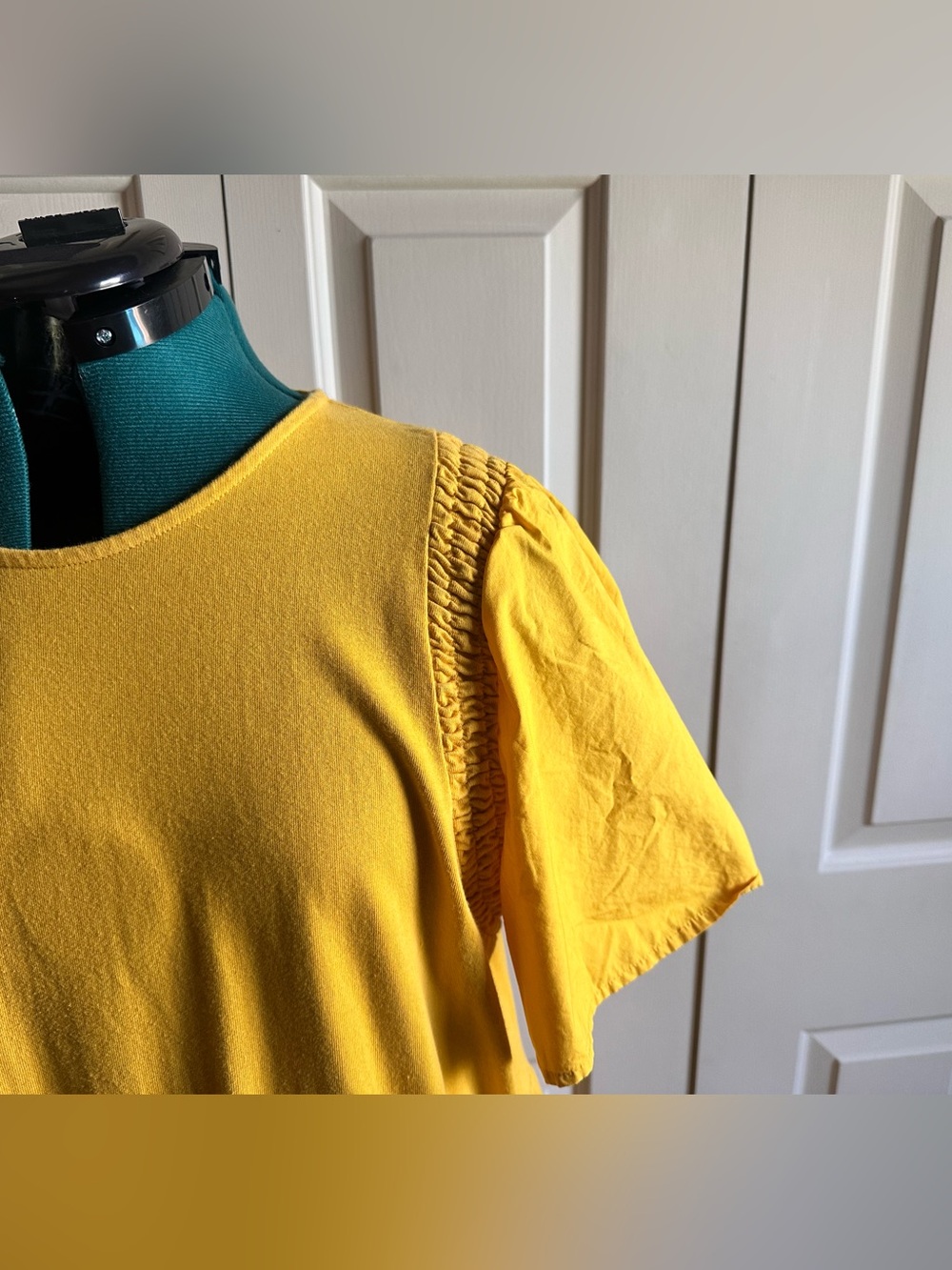 100% Cotton Yellow Puff Sleeve Midi Dress - XXL - Picture 5 of 7